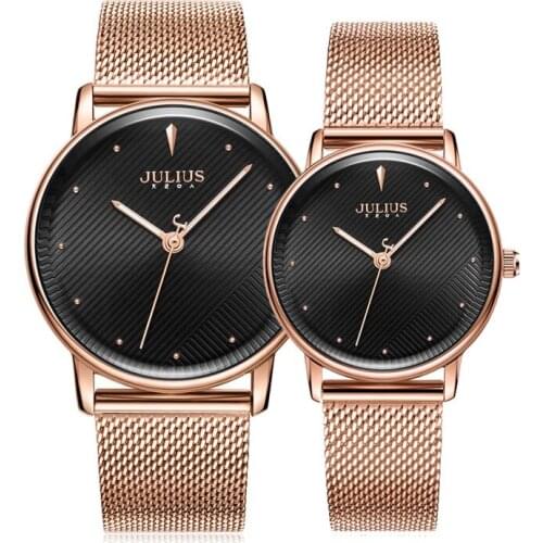 Classic Mens Watch Womens Watch Japan Quartz Couple Hours Fashion Stainless Steel Bracelet Lovers Birthday Gift Julius Box