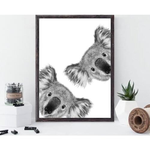 Black White Animal Cute Curious Koala Prints Nursery Wall Art Canvas Painting Poster Nordic Kids Room Decor Picture Home Decor