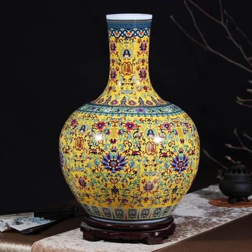 Jingdezhen 55cm Tall Yellow Ceramic Porcelain Vase for Home Decor
