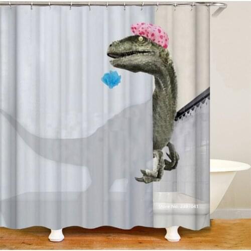 Cute Cartoon Dinosaur Children Washable High Quality Deluxe Waterproof Shower Curtain with Hook for Student Bathtub Decoration