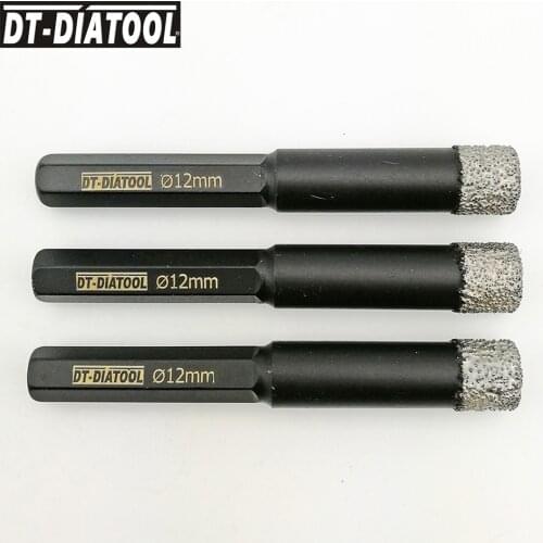 DT-DIATOOL 3pieces Dry Vacuum Brazed Diamond Drilling Hole Saw with diamond length 10mm Hexagon Shank drill core bits