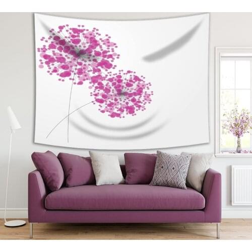 Tapestry Abstract Flowers Dandelion Wildflowers Romantic Futuristic Modern Artwork Fuchsia White