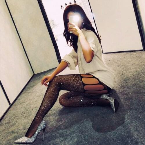 Hot Sale Erotic Stockings With Diamond Mesh For Women Fishnet Pantyhose Shiny Rhinestone Tights Socks Nightclub Sexy Lingerie