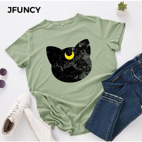 JFUNCY 100% Cotton Summer T Shirt Women O-neck Short Sleeve Woman Tees Tops Oversize S-5XL Casual Female T-shirts