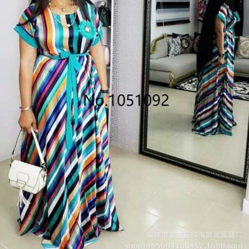 Super large size New style classic African womens Dress Dashiki fashion stretch Printed stripe long dress size L XL