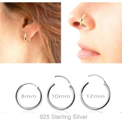 10pcs/lot 925 Sterling Silver Segment Hoop Nose Ring septum Clicker Tragus Cartilage Ear piercing 8mm 10mm 12mm
