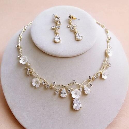 Bridal Wedding Jewelry Sets For Women High Quality Shell Crystal Rhinestone Necklace Drop Earrings Sets Female Birthday Party