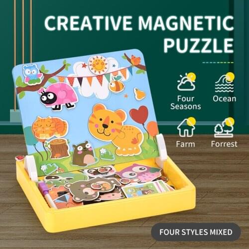 Magnetic Puzzle Multifunction Children Animal Puzzle Writing Magnetic Drawing Board Blackboard Learning Education Toys For Kids