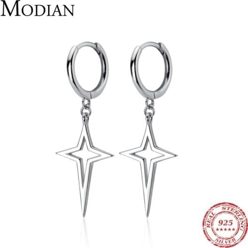 MODIAN Fashion 3 Color Big Cross Star Hoop Earring for Women Gift Pure 925 Sterling Silver Geometric Hook Earring Fine Jewelry