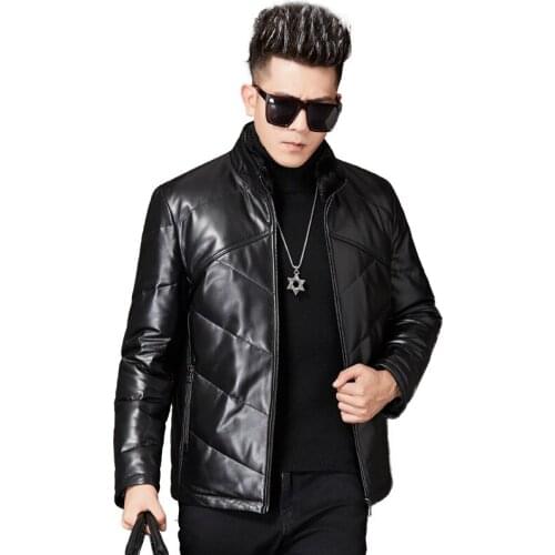 Genuine Real Leather Jacket Men Winter Sheepskin Coat Plus Size Mink Fur Collar Short Warm Mens Down Jackets 9010