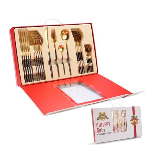 Tableware 24-Piece Set Stainless Steel Cutlery Fork Spoon Knife Set Party Supplies Christmas Gift Tableware Set Gift Box