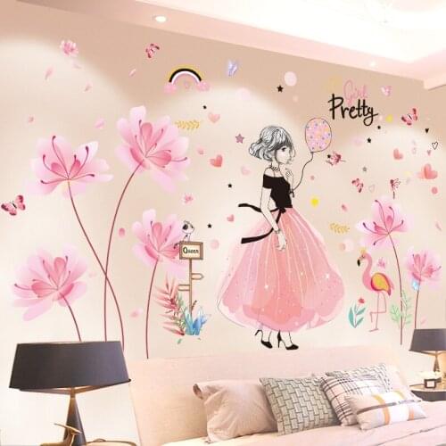 [SHIJUEHEZI] Pink Color Flowers Wall Stickers DIY Cartoon Girl Wall Decals for Kids Room Baby Bedroom Nursery Decoration