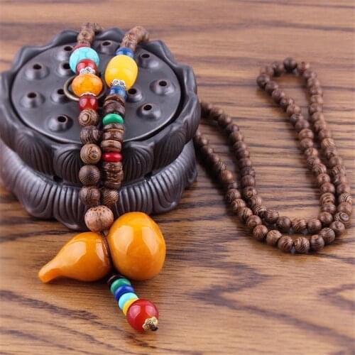 2021 New Bohemian Necklace Handmade Stones Tassels Wood Beads Necklace Long Women Jewelry Gifts