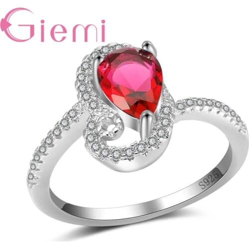 New Fashion Women Female Party Jewelry 4 Colour Water Drop Fine Crystal 925 Sterling Silver Geometric Ring Wholesale