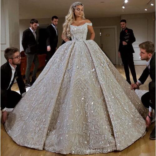 New Luxury Beaded Ball Gown Wedding Dress Dubai Scoop Neckline Off Shoulder Wedding Gowns Court Train Vestidos De Novia Hot