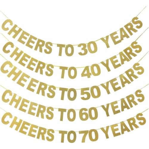 Gold Glitter Banner "cheers to 10/20/30/40/50/60/70/80/90 years" Garland Birthday Wedding Anniversary Party Celebration Supplies