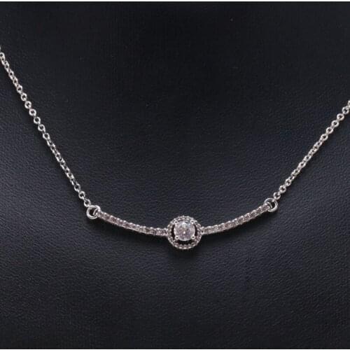 DoDoFly S925 Sterling Silver Classic Elegant Arc Round Diamond Necklace Feminine Temperamen For Girlfriend Surprise Gift