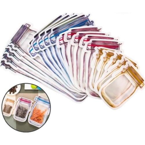 Plastic Mason Jar Shaped Food Container Safe Zipper Storage Bags Reusable Eco Friendly Snacks Bag