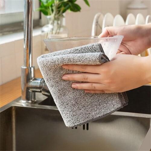 Bamboo Charcoal Dish Towel Microfiber Dish Cloth Super Absorbent Kitchen Wiping Rag Home Non-stick Oil Thicken Cleaning Towel