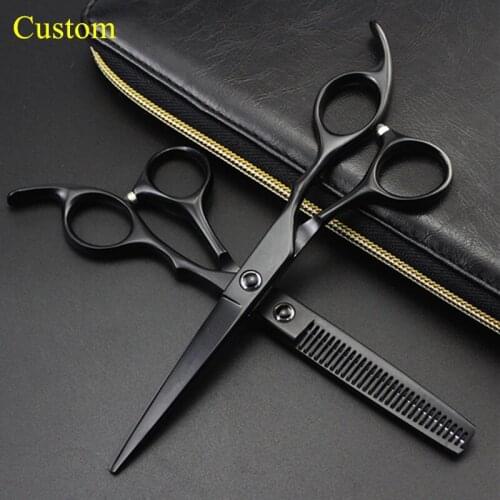 Custom name professional japan 6 inch Black hair scissors cutting makas barber hair salon thinning shears hairdressing scissors