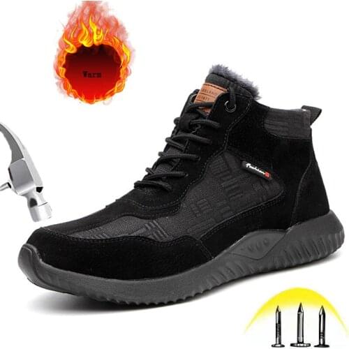 Steel toe Work Safety Shoes for Men Warm Winter Fashion Male Outdoor Light Industrial Construction High top Ankle Footwear Boots