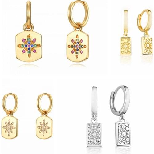 Minimalist Brick Pendant 925 Sterling Silver Ear Buckle Exquisite CZ Hoop Earrings Fashion Jewelry For Women Birthday Gift