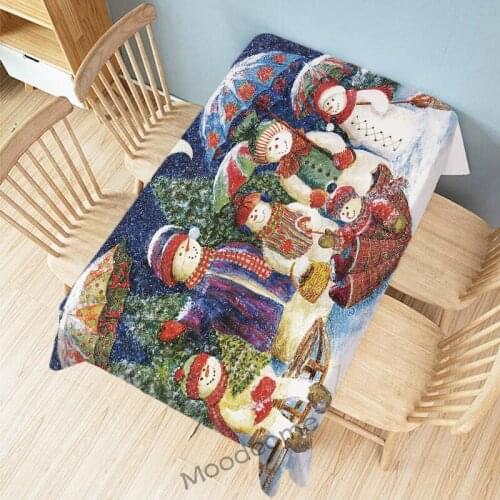 Merry Christmas Snowman Bear Cartoon Art Waterproof Wall Tapestry Cotton Linen Tablecloth Xmas Decoration Desk Cover Table Cloth