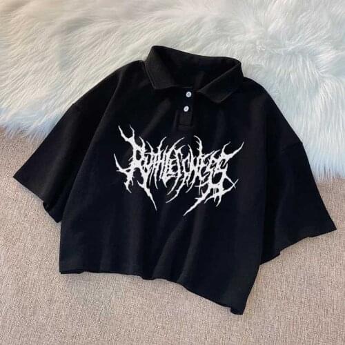 Women t-shirt korean polo shirts Tops harajuku vintage aesthetic gothic graphic punk dress dropshipping Hip Hop short sleeve y2k