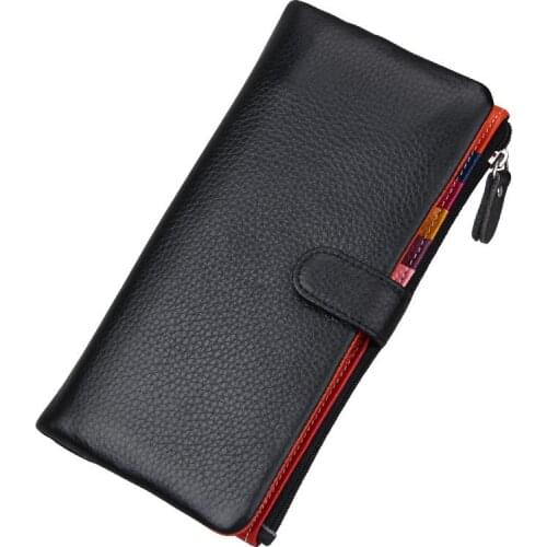 Women Candy Colored Cowhide Leather Wallets Lady Multi Card Holder Purse Patchwork Hand Wallet Genuine Lether Clutch