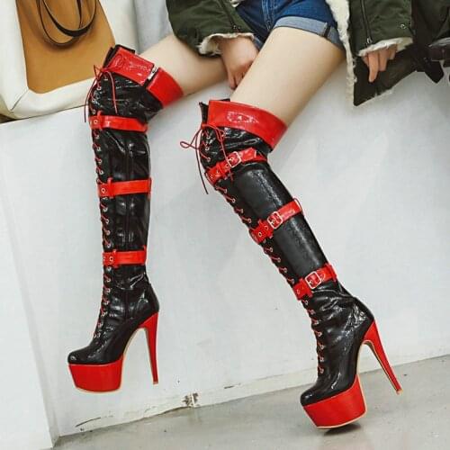 Womens Boots Platform Long Boots Sexy Super High Heel Over The Knee Boots Fashion Zipper Women Autumn Winter Shoes Black White