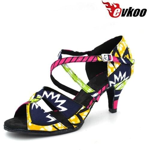 2017 Fashioin Ankara salsa dancing shoes 7cm cuben heel Women Latin Dance Shoes for girls and women Evkoo-467