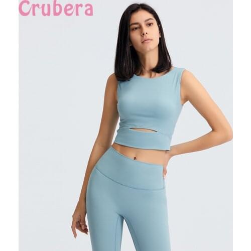 CRUBERA Soft Nylon Padded Workout Gym Pure Color Sports Clothes Fitness Bras Tops Women Athletic Sports Running Bras