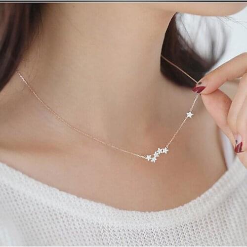 Personalized Multi Korean Trendy Star Necklace Dainty 925 Sterling Silver Short Chain Necklace For Women Gift Collares NK006