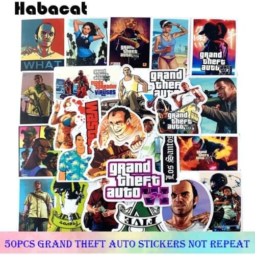 50Pcs/Pack Grand Theft Auto Stickers For Hot Game For Motorcycle Phone Skateboards Laptop Luggage Bicycle Toys Stationery