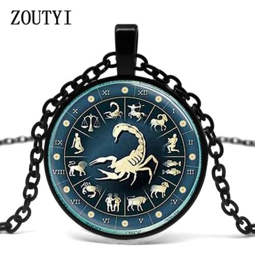 2018/ hot sale, glass dome necklace Scorpio Zodiac mens constellation necklace