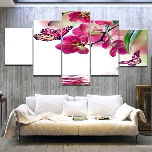 5 Panel/pieces HD Print The butterfly with flower wall posters Print On Canvas Art Painting For home living room decoration
