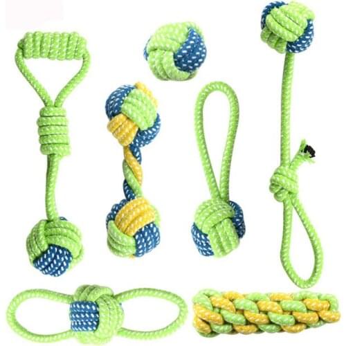 7pcs Dog Toys Set Puppy Chew Toys Durable Cotton Rope Knot Molar Bite Ball Pet Training Toys For Small Medium Dog Clean Teeth