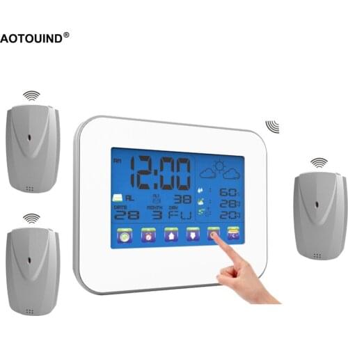 AOTOUIND 3 Sensors+Wireless Professional Touch Screen Weather Station with Indoor Outdoor Temperature Humidity