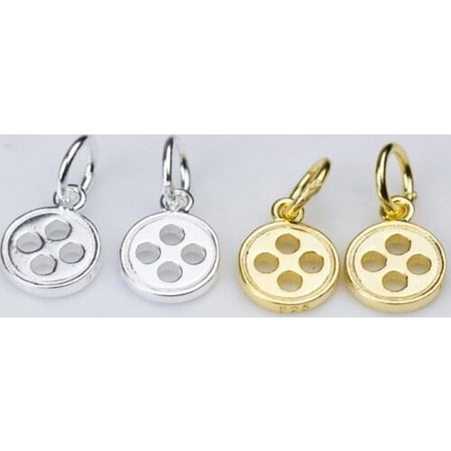 Hollow Out Craft Round Button Design Dangle Charms 925 Sterling Silver Fancy Women Men Charm Pendants DIY Jewelry Making Finding