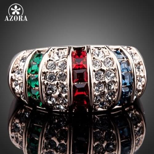AZORA Stylish New Design Rose Gold Color Colorful Austrian Crystal Finger Ring TR0100