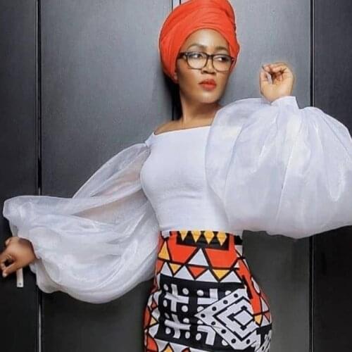 Women White Blouse Bare Shoulder Puff Sleeve Top See Through Fashion Lady Elegant Party Birthday Long Sleeve Shirt Spring Summer