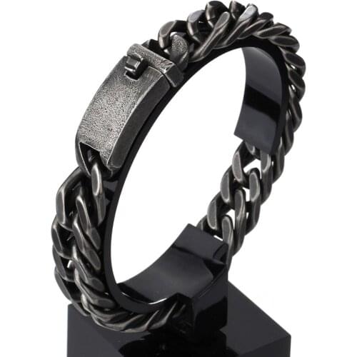 Granny Chic 13/15mm New Style Antique Finish Matte Black Stainless Steel Chain Bracelet Men Jewelry Party Christmas Gift