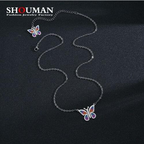 SHOUMAN Not Fade Two Butterfly Animal Insect 316L Stainless Steel Pendant Necklace For Women Men Wedding Party Jewelry