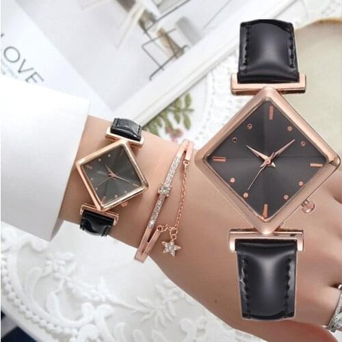 2020 Trend Women Square Watch Luxury Ladies Quartz Leather Strap Gradient Color Watches Relogio Feminino For Gift Clock orologio
