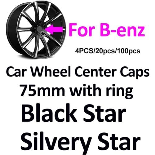Black Sta/Silvery Star Car Emblem Wheel Center Caps 75MM With Ring Wheel Hub Cap Covers for Mercedes Benz W211 W203 W204