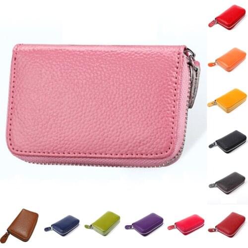 Business Card Holder Wallet Women/Men Red/Black/Pink/Purple/ Pu Leather Bank/Id/Credit Card Wallet Unisex Zipper Card Case