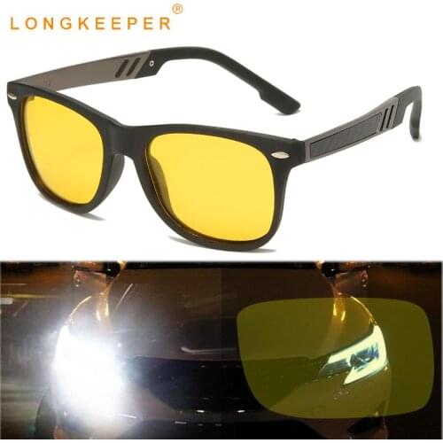 LongKeeper Brand Night Vision Driving Sunglasses Men Retro Rivet Square Sun Glasses Male Yellow Lens Eyewear gafas de sol hombre