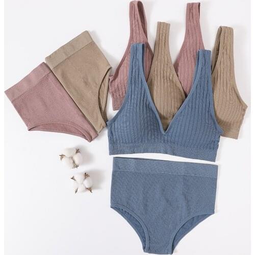 Women Underwear Set Sexy Bra Tops Female Bra And Panties Set Seamless Fitness High Waist Brief Comfort Lingerie Set Crop Top