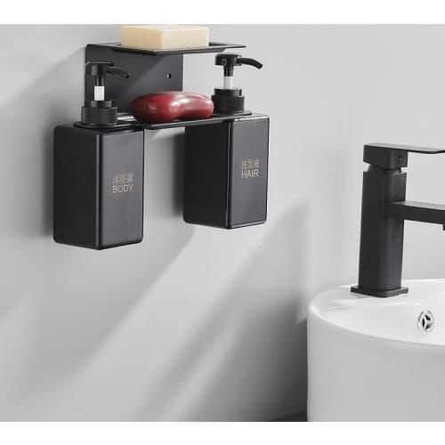 Black/White Aluminum Bathroom Soap Dispenser Free Nail Shower Gel Dispensers Soap Dish With Shelf Lotion Pump Dispensers Bottle