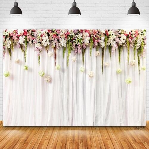 Curtains Pink Flowers Floral Wall Photography Backdrops Wedding Birthday Bridal Shower Photocall Backgrounds For Photo Studio